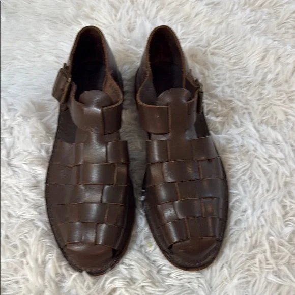 Polo Ralph Lauren Cognac Brown Leather Woven Fisherman Sandals 10 - Picture 2 of 10